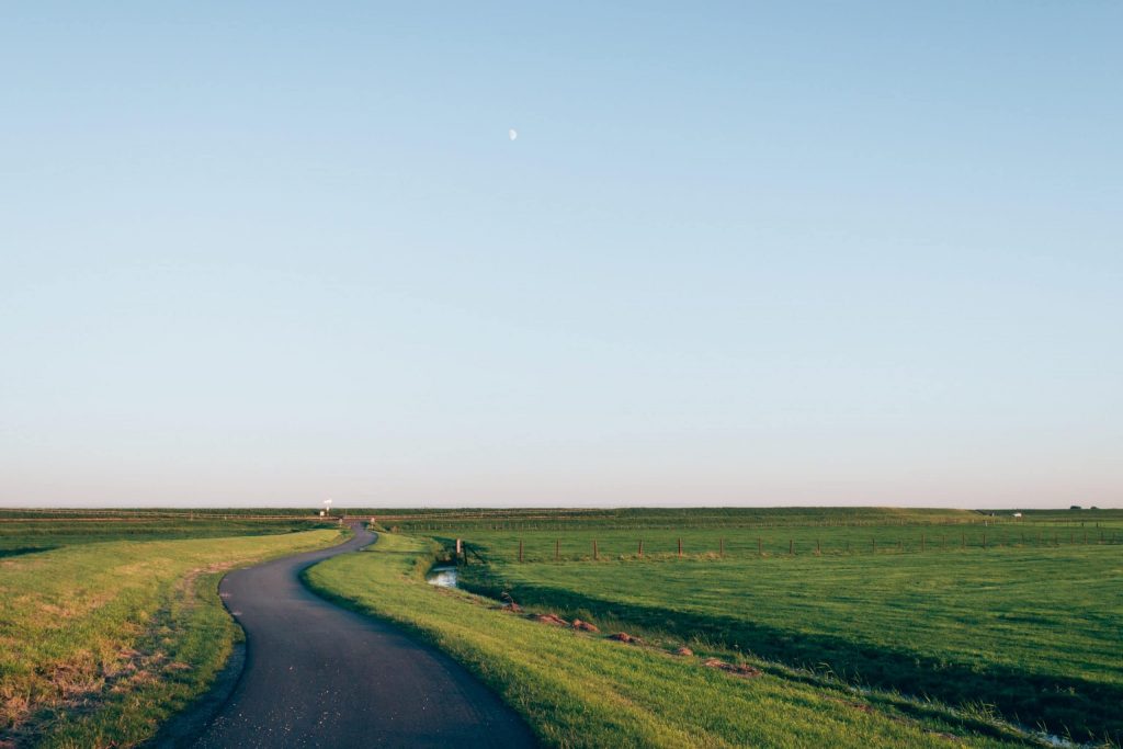 Une route de campagne entre deux champs